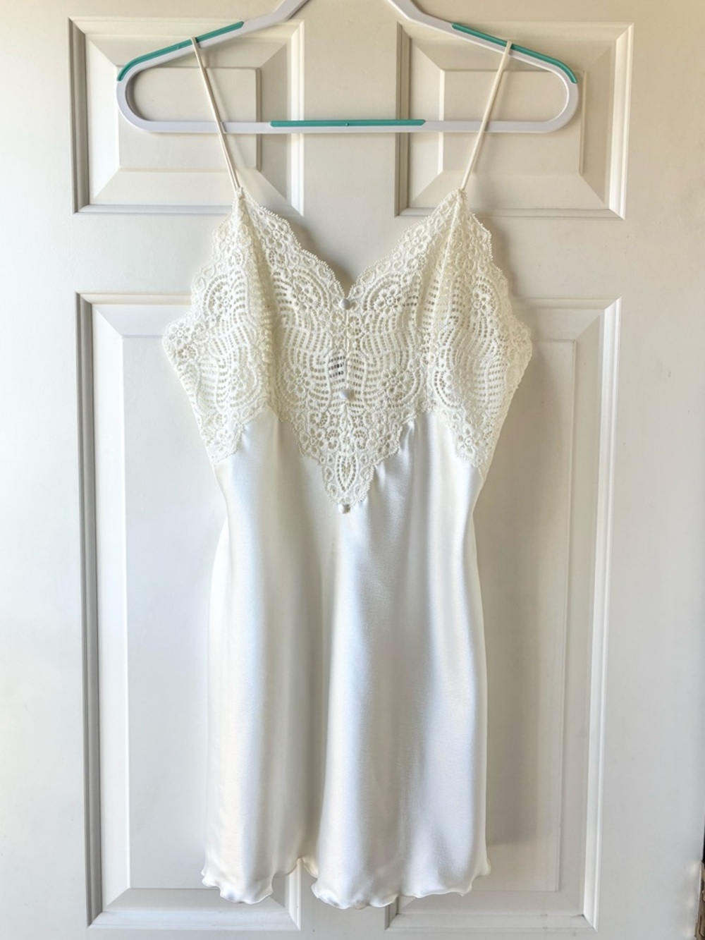 Andra Lingerie Lace Trim Satin Lace Slip Ivory Spaghetti Straps Ivory Size S
